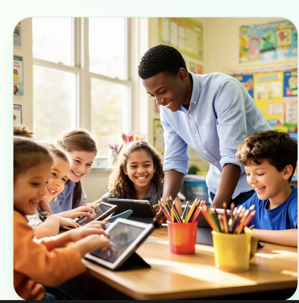 Teacher with students